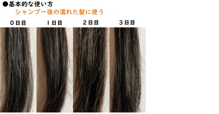 マイナチュレ白髪混じりの3日間分の染まり写真